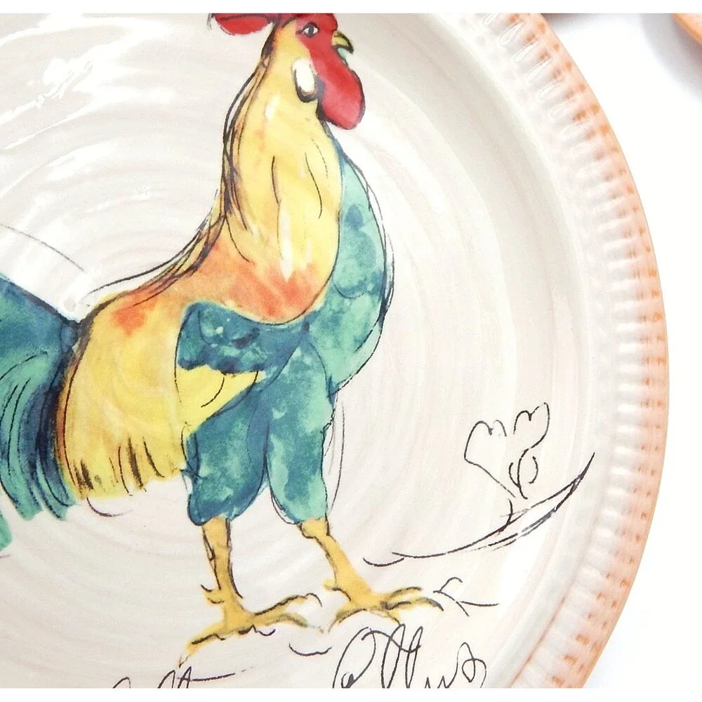 Pottery Barn Bon Kiva Rooster Dinner Plate 9.5” French Country Discontinued
